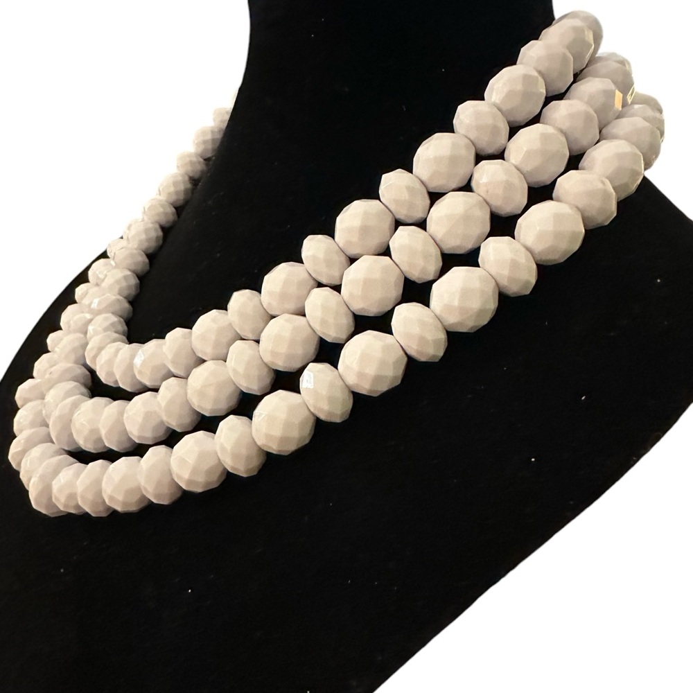 White Faceted Bead Triple Strand Necklace by Sugarfix - Picture 3 of 8